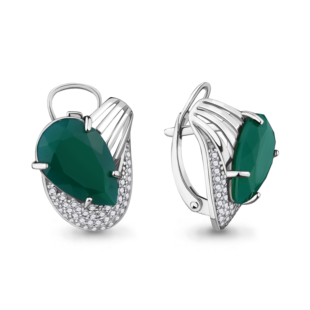 4478409А Серьги из Серебра с агатами, фианитами