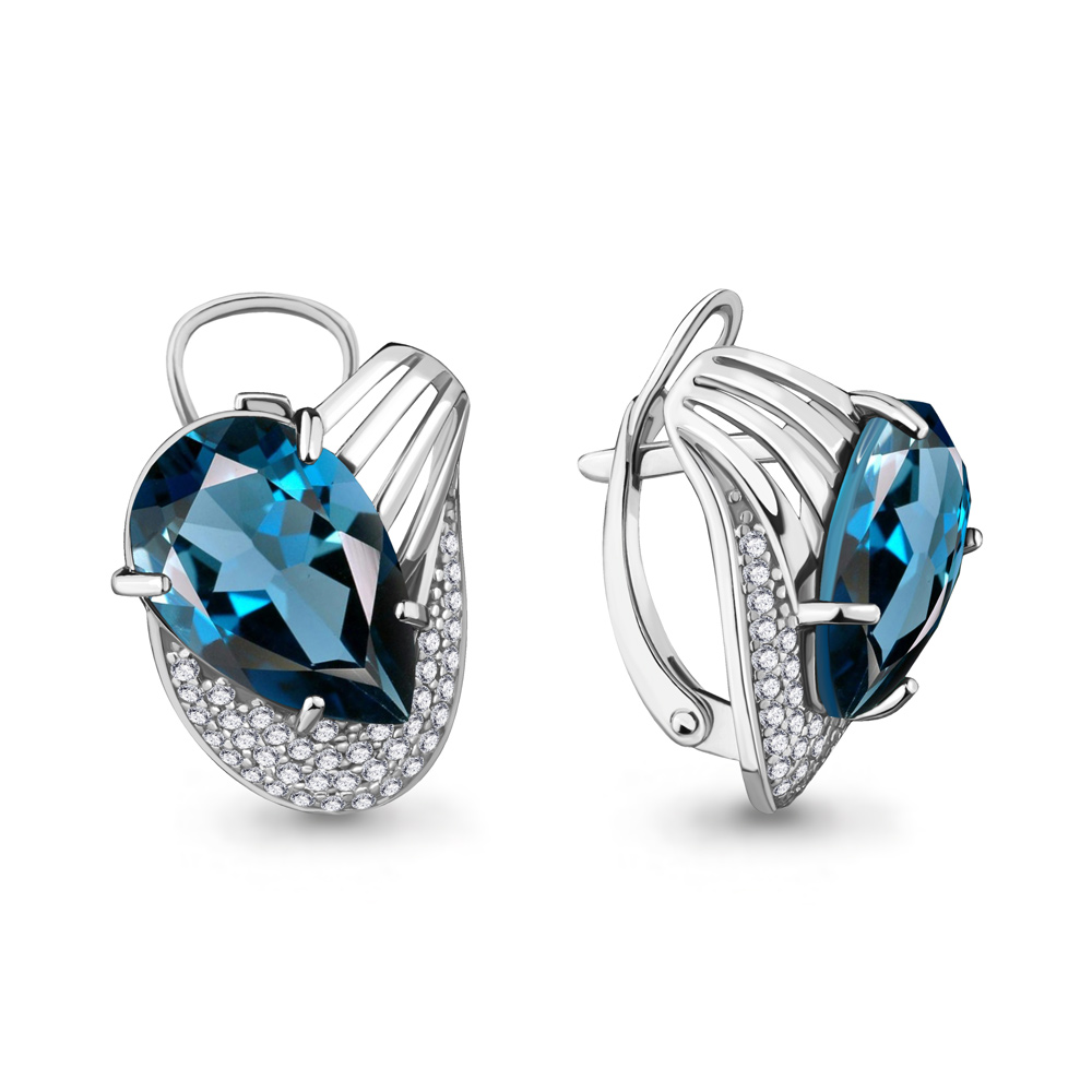 4478493А Серьги из Серебра с нанотопазами лондон, фианитами из коллекции "Каприз"