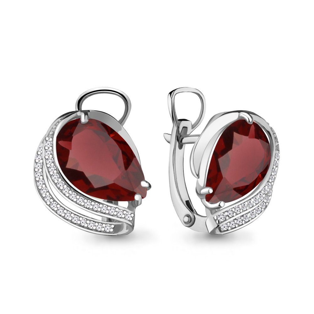 4478503А Серьги из Серебра с гранатами, фианитами