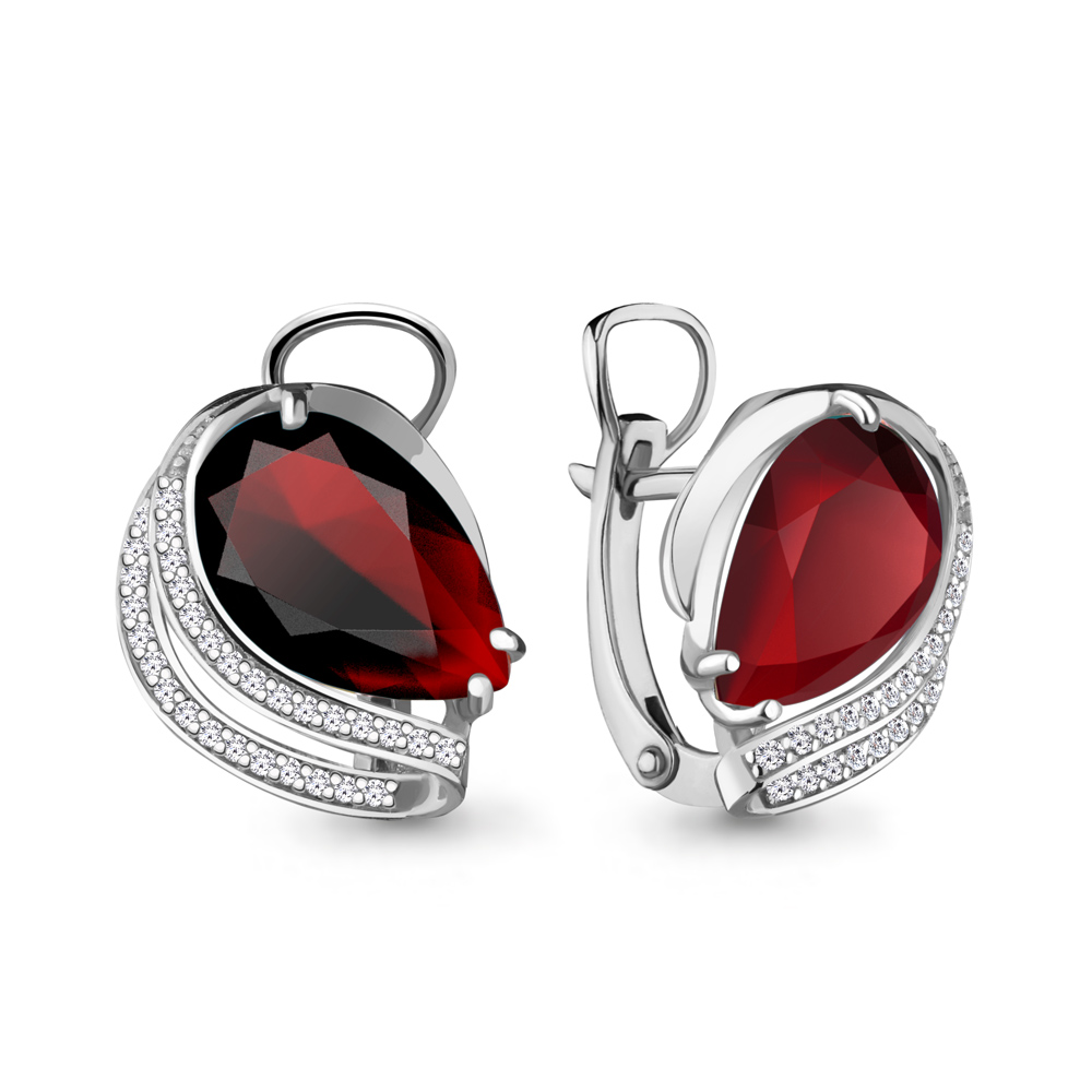 4478585А Серьги из Серебра с наногранатами, фианитами из коллекции "Каприз"