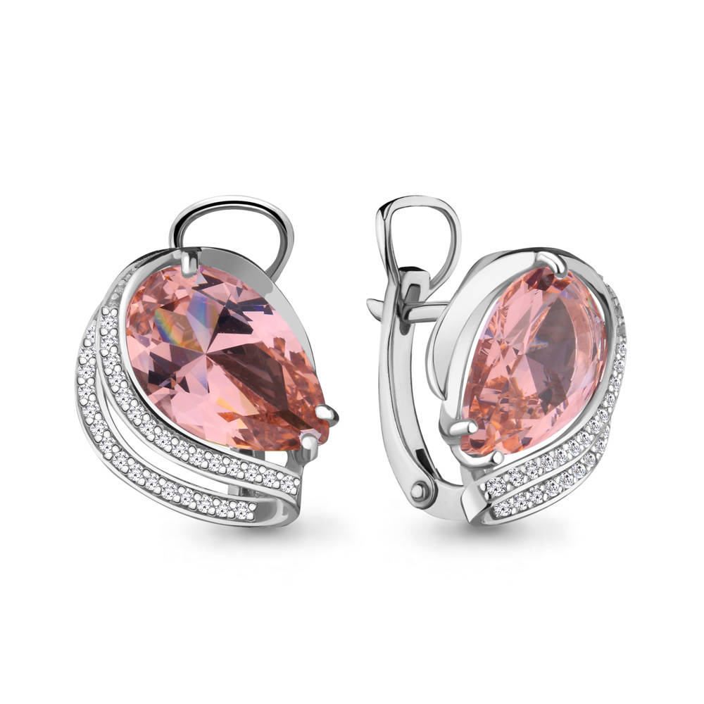 4478590А Серьги из Серебра с наноморганитами, фианитами из коллекции "Каприз"