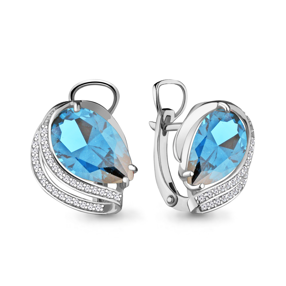 4478592А Серьги из Серебра с нанотопазами свисс, фианитами из коллекции "Каприз"