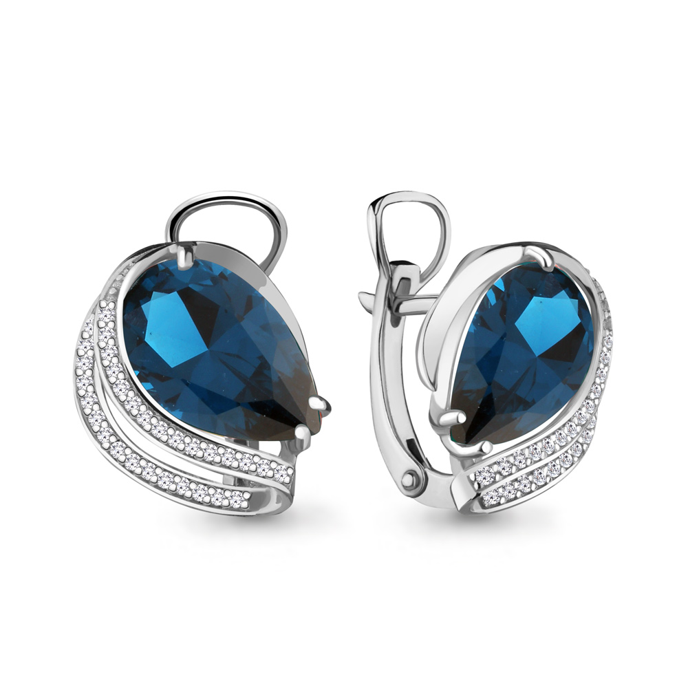4478593А Серьги из Серебра с нанотопазами лондон, фианитами из коллекции "Каприз"