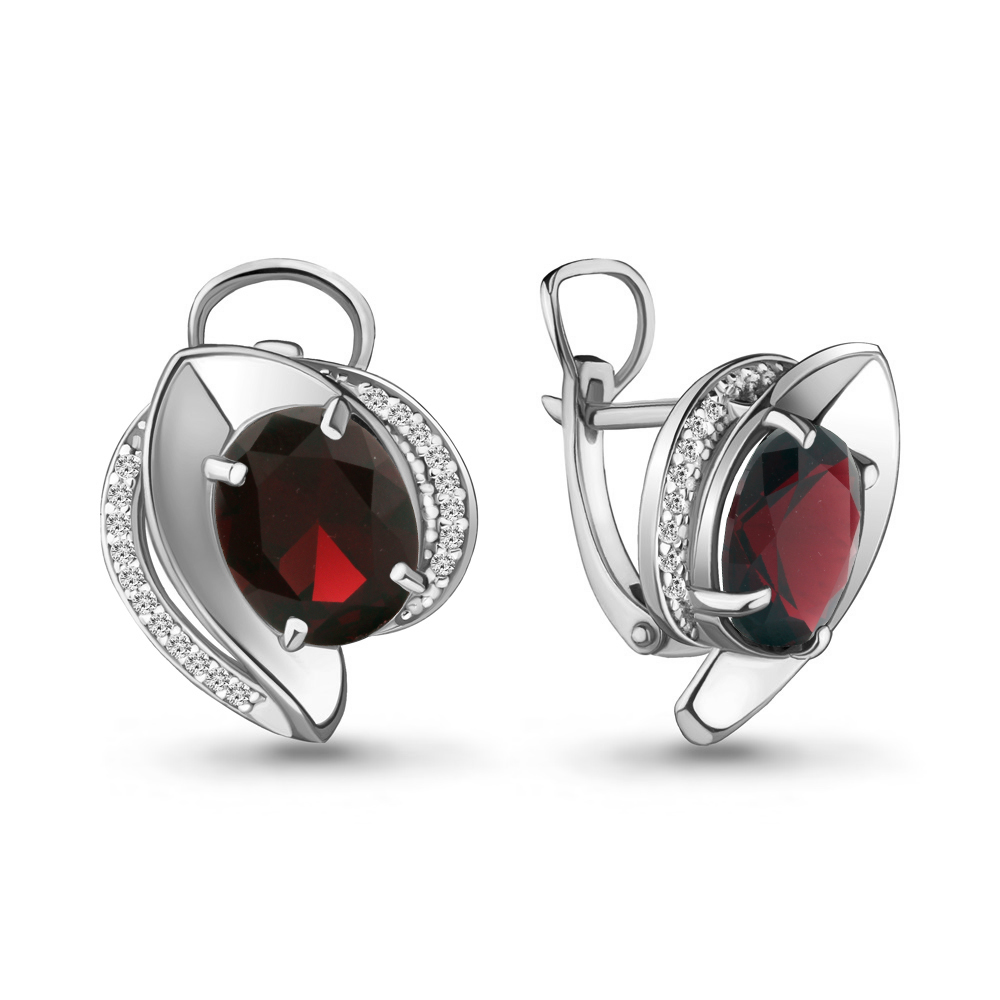 4478685А Серьги из Серебра с наногранатами, фианитами из коллекции "Каприз"