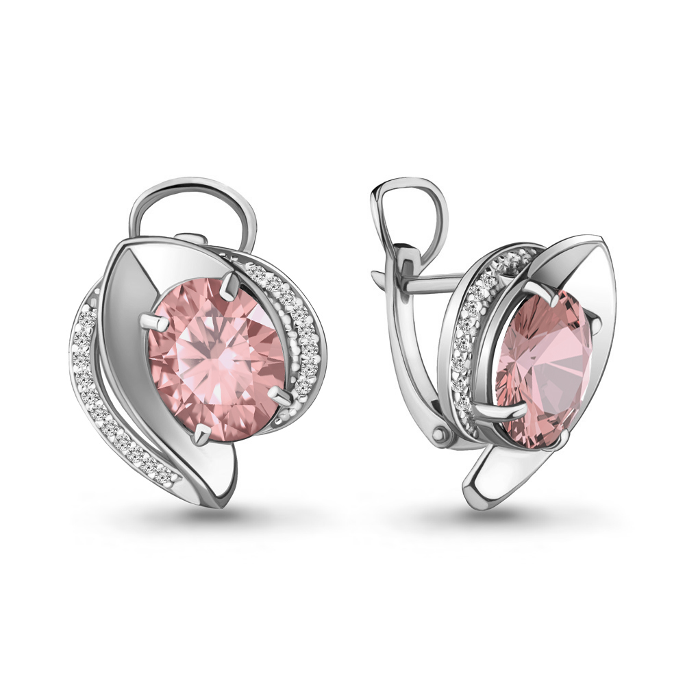 4478690А Серьги из Серебра с наноморганитами, фианитами из коллекции "Каприз"