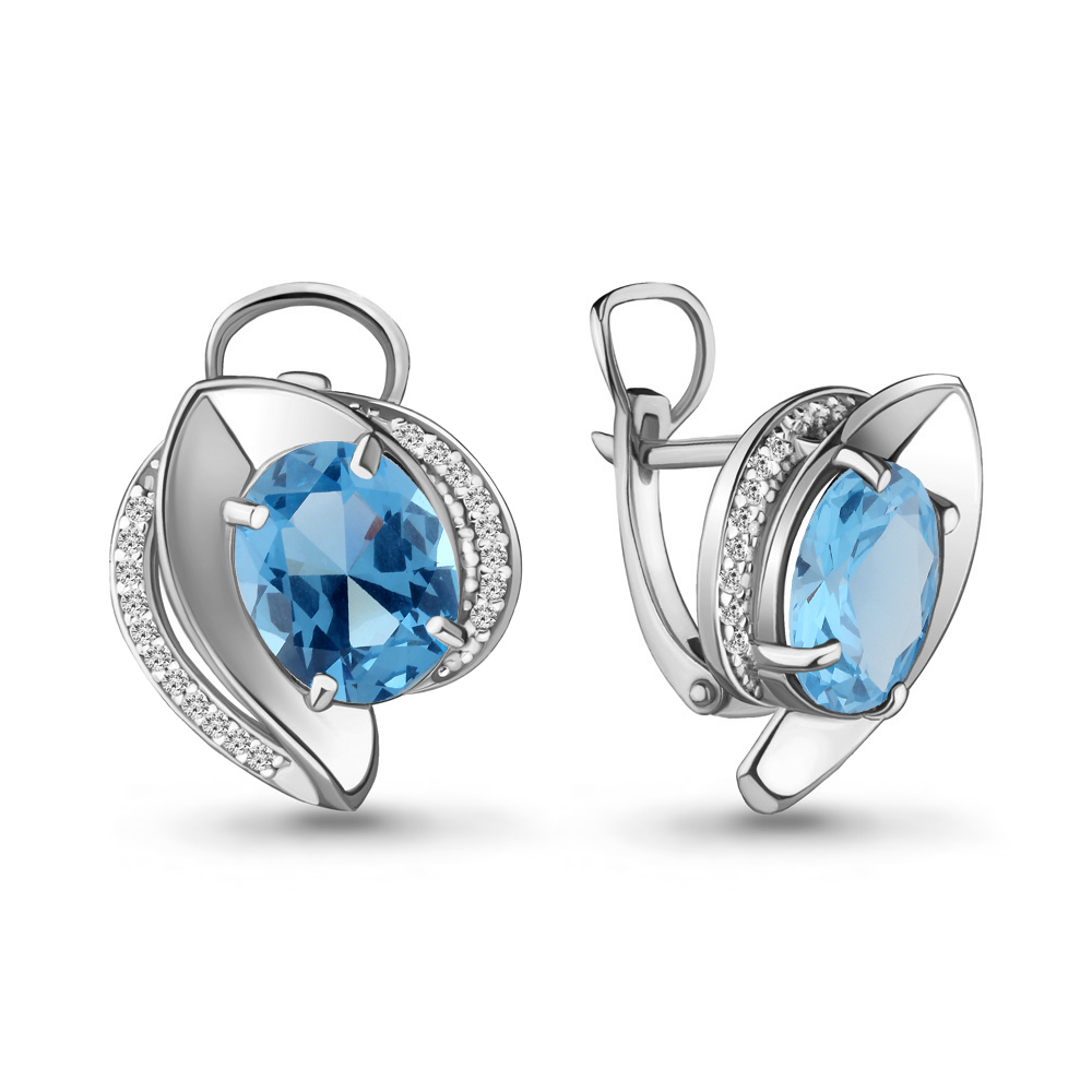 4478692А Серьги из Серебра с нанотопазами свисс, фианитами из коллекции "Каприз"