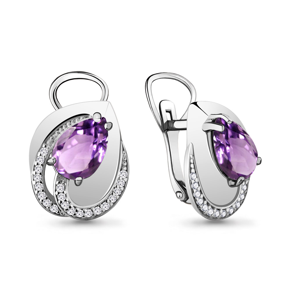 4478704А Серьги из Серебра с аметистами, фианитами