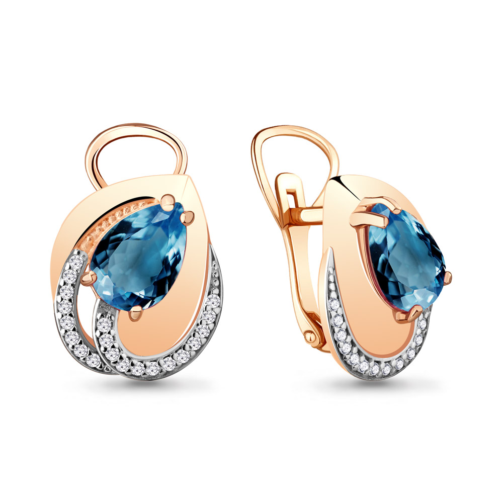 4478708А Серьги из Золота с топазами лондон блю, фианитами