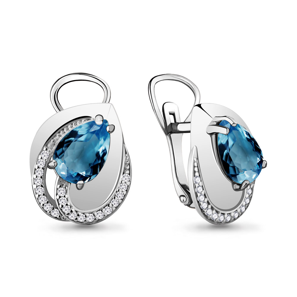 4478708А Серьги из Серебра с топазами лондон блю, фианитами