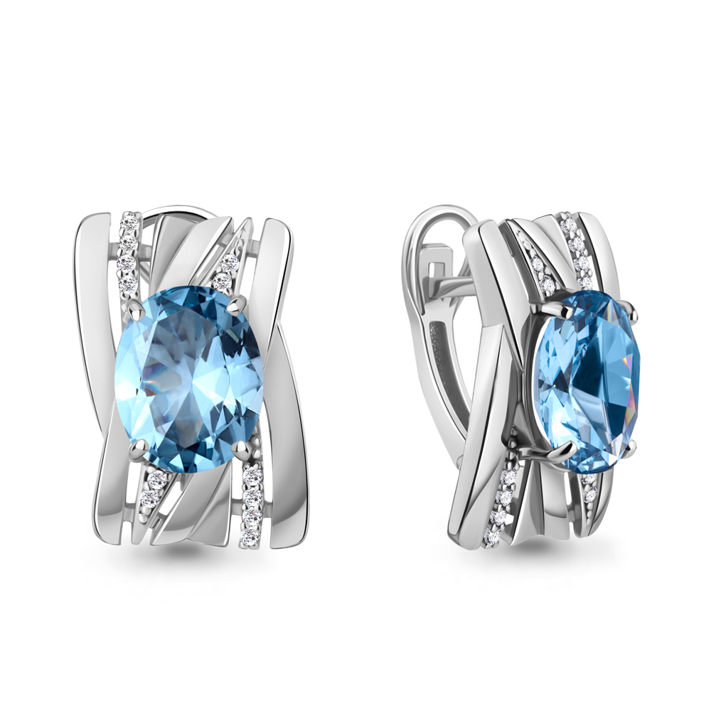 4478892А Серьги из Серебра с нанотопазами свисс, фианитами из коллекции "Каприз"