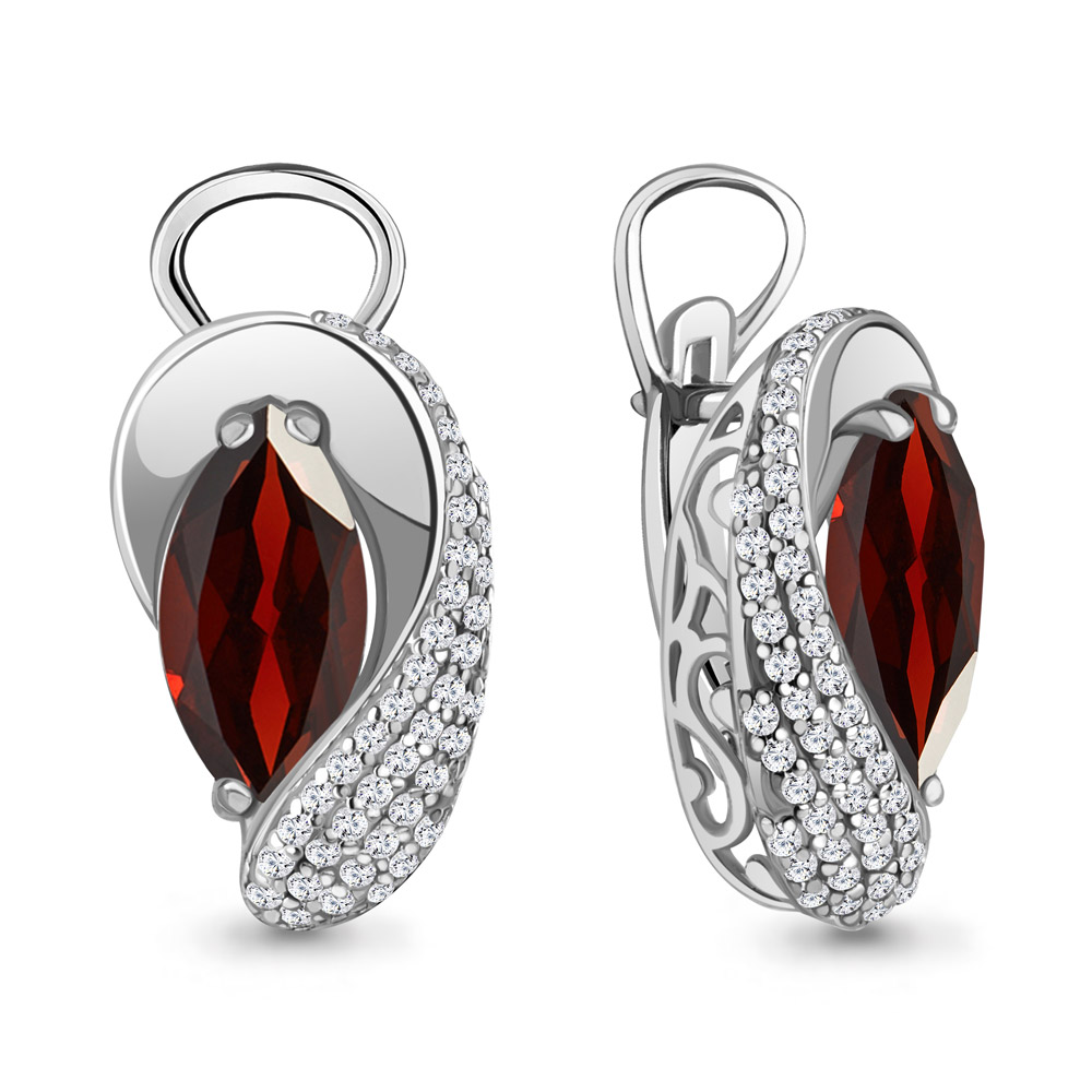4478903А Серьги из Серебра с гранатами, фианитами