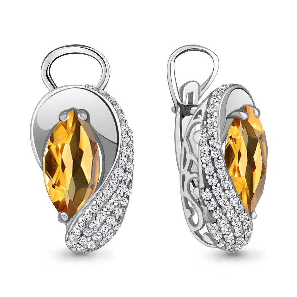 4478906А Серьги из Серебра с фианитами, цитринами
