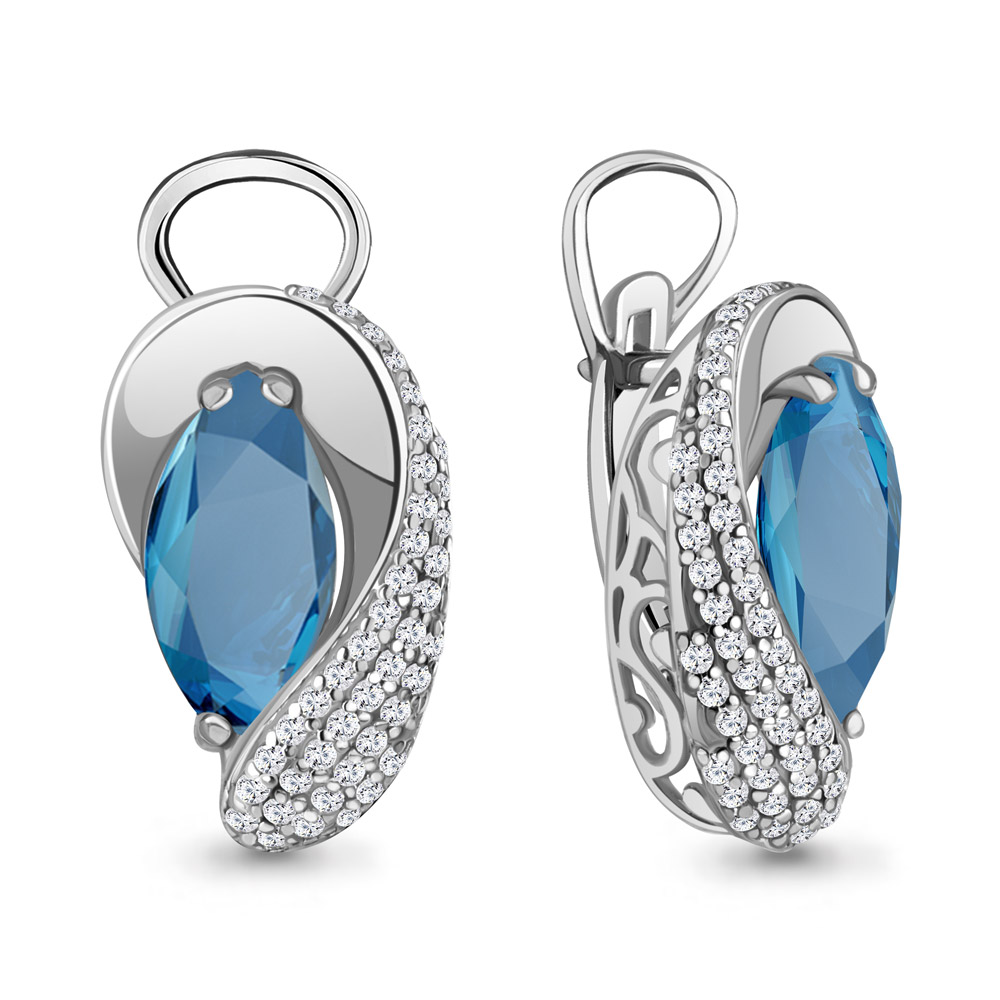 4478993А Серьги из Серебра с нанотопазами лондон, фианитами