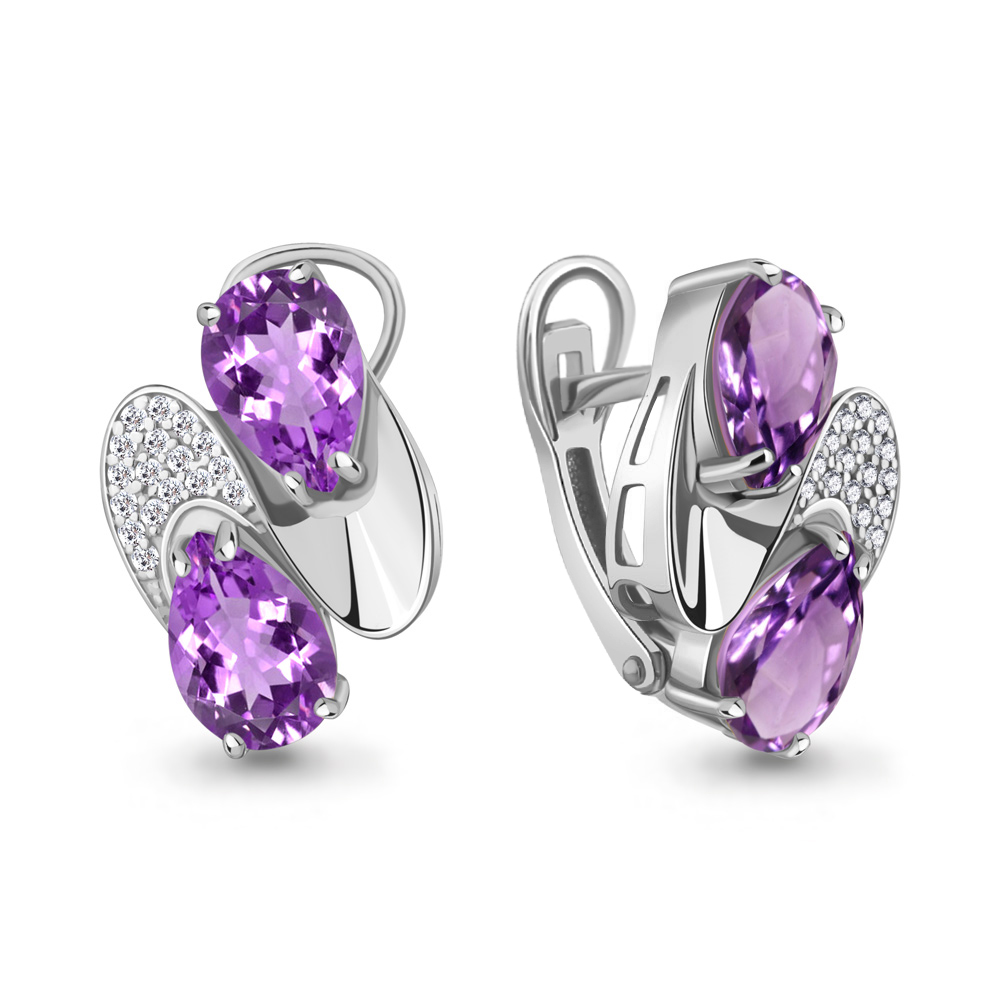 4479004А Серьги из Серебра с аметистами, фианитами