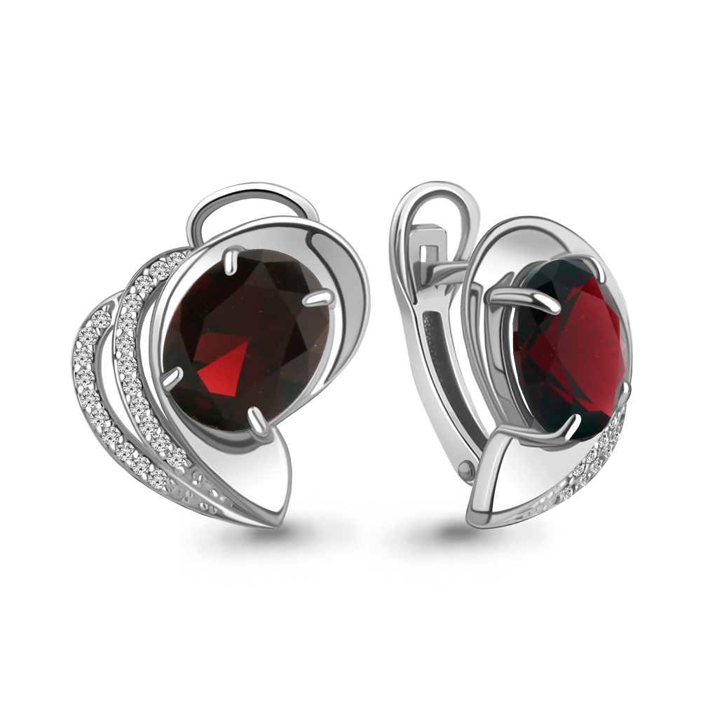 4479185А Серьги из Серебра с наногранатами, фианитами из коллекции "Каприз"