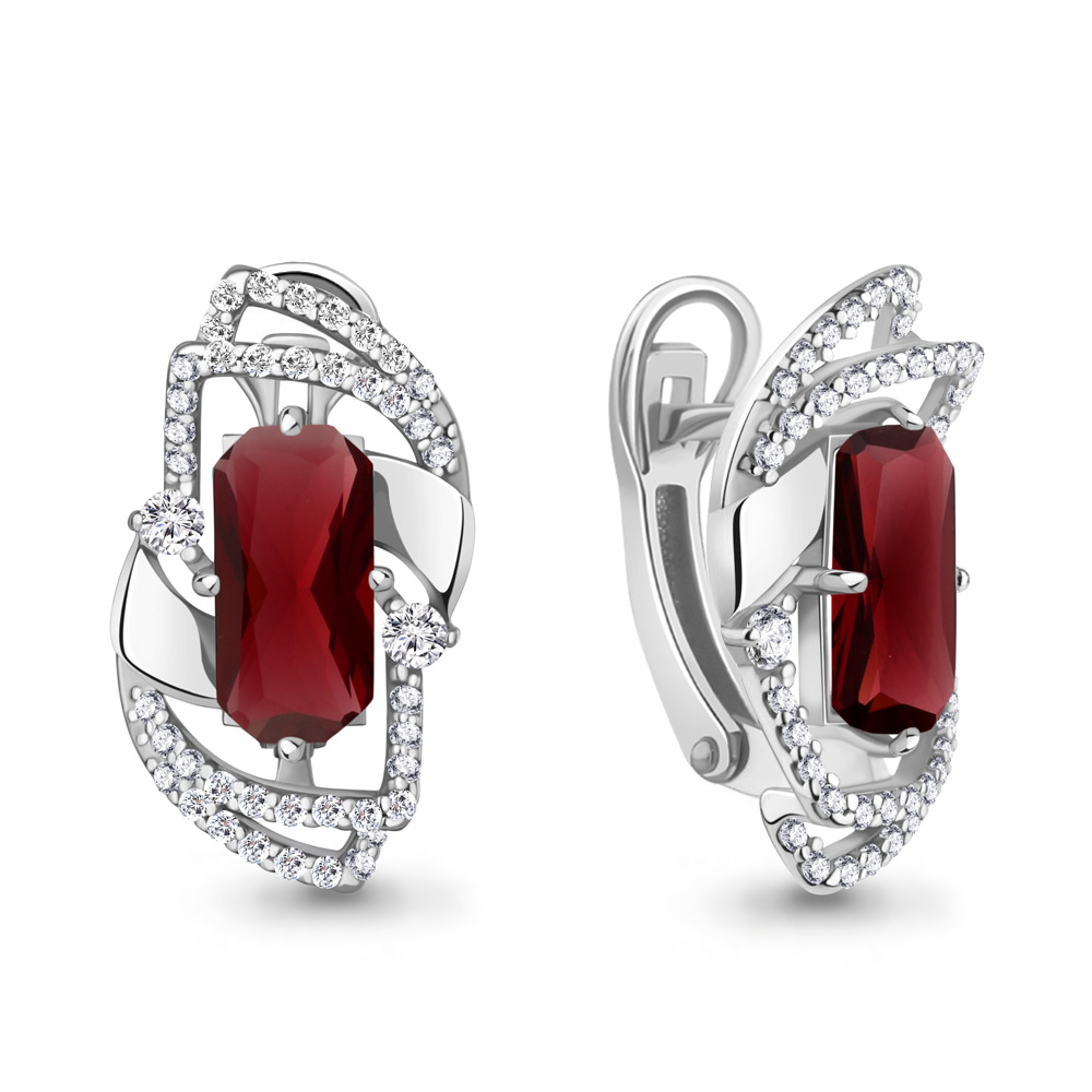 4479385А Серьги из Серебра с наногранатами, фианитами из коллекции "Каприз"