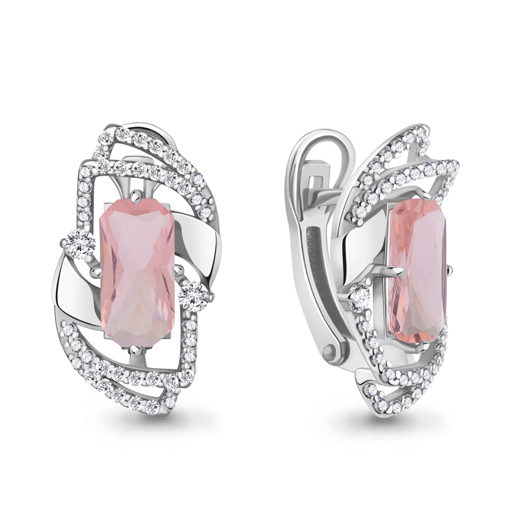 4479390А Серьги из Серебра с наноморганитами, фианитами из коллекции "Каприз"