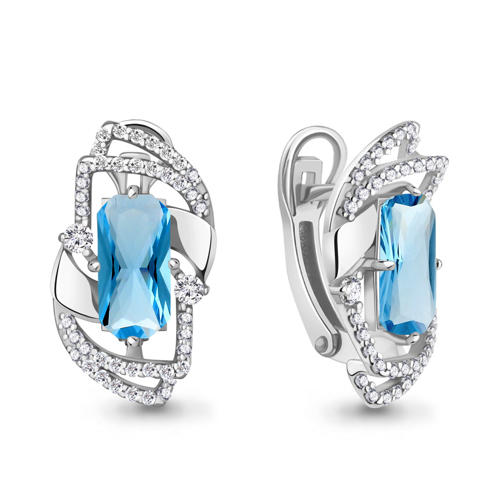 4479392А Серьги из Серебра с нанотопазами свисс, фианитами из коллекции "Каприз"