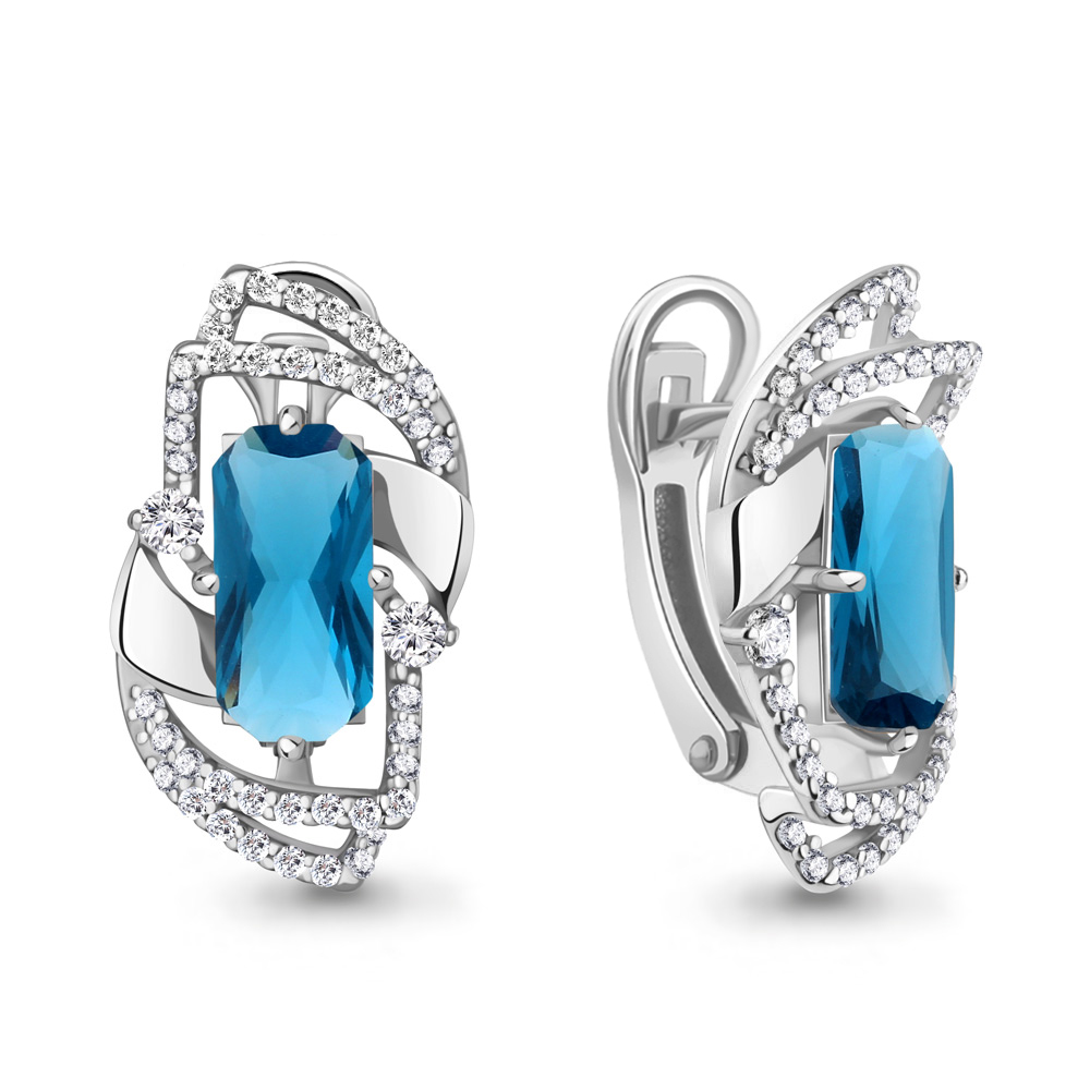 4479393А Серьги из Серебра с нанотопазами лондон, фианитами из коллекции "Каприз"