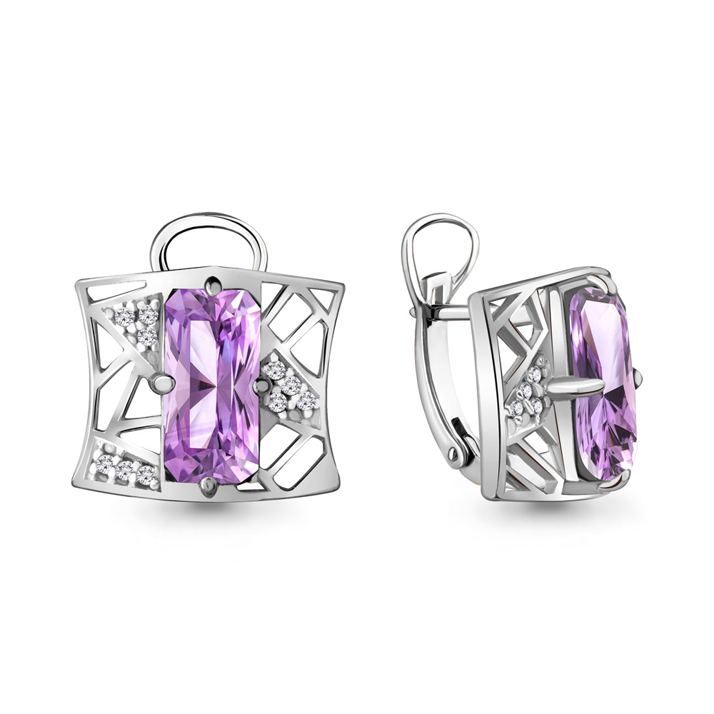 4479404А Серьги из Серебра с аметистами, фианитами