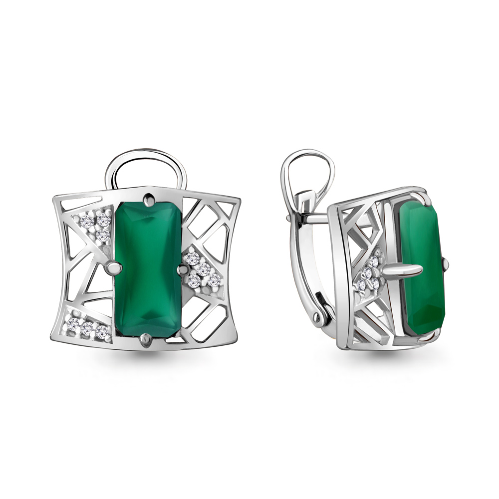 4479409А Серьги из Серебра с агатами, фианитами