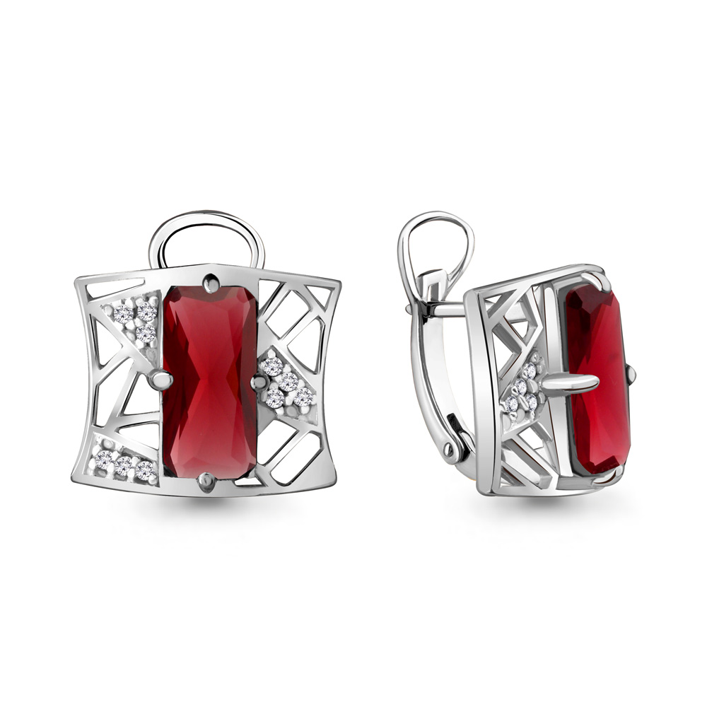 4479485А Серьги из Серебра с наногранатами, фианитами из коллекции "Каприз"