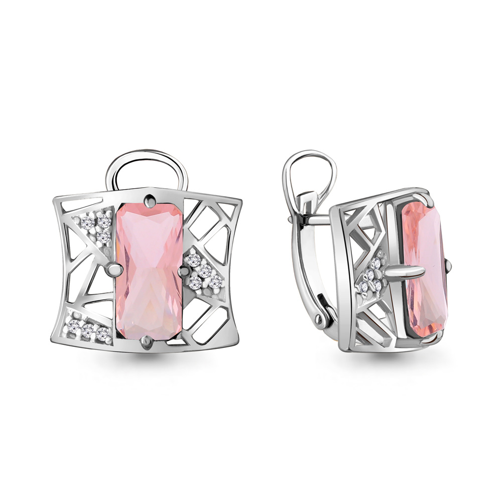 4479490А Серьги из Серебра с наноморганитами, фианитами из коллекции "Каприз"