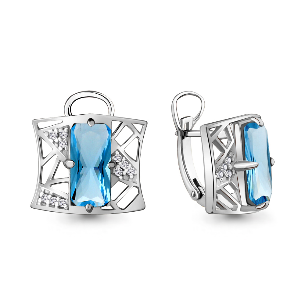 4479492А Серьги из Серебра с нанотопазами свисс, фианитами из коллекции "Каприз"