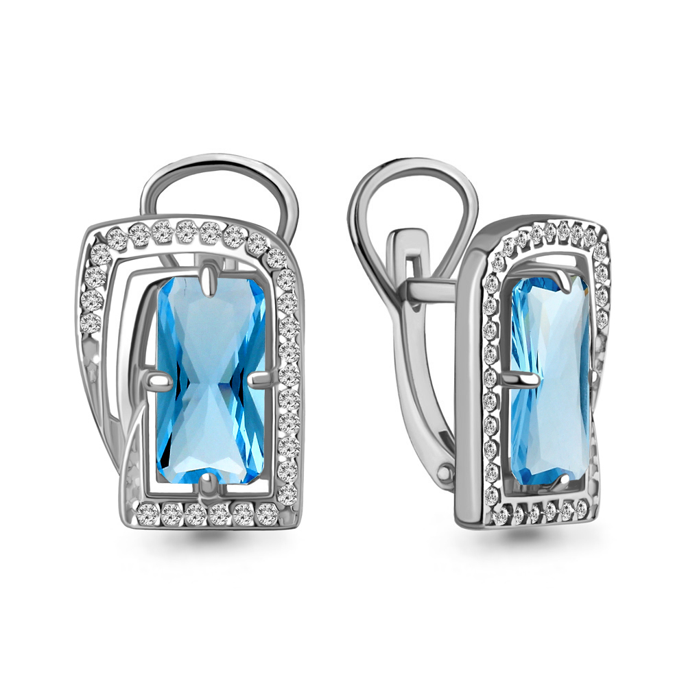4479592А Серьги из Серебра с нанотопазами свисс, фианитами из коллекции "Каприз"