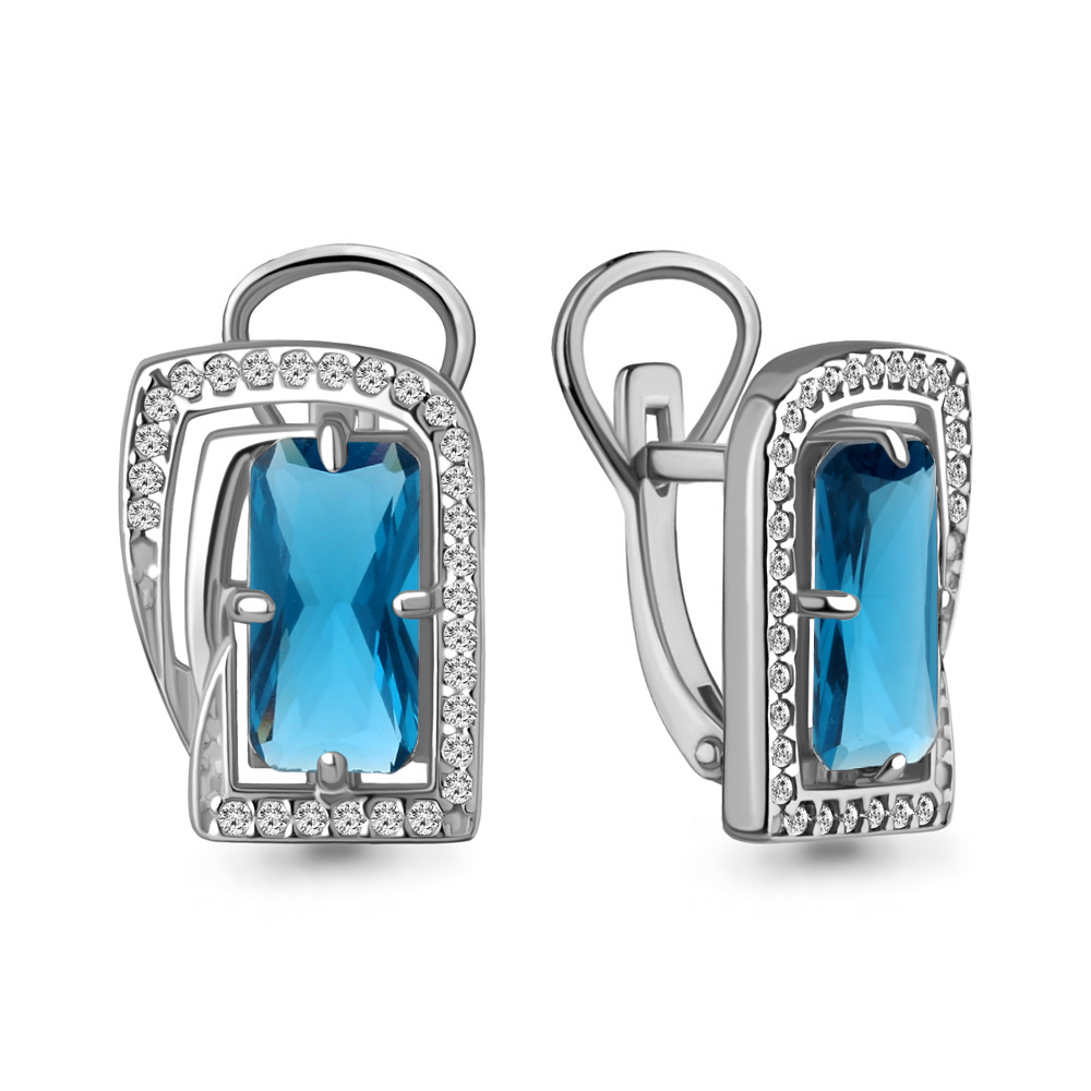 4479593А Серьги из Серебра с нанотопазами лондон, фианитами из коллекции "Каприз"