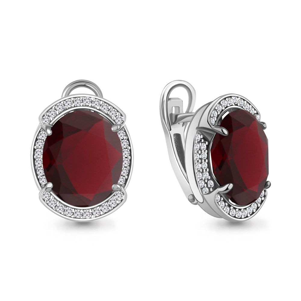 4479685А Серьги из Серебра с наногранатами, фианитами из коллекции "Каприз"