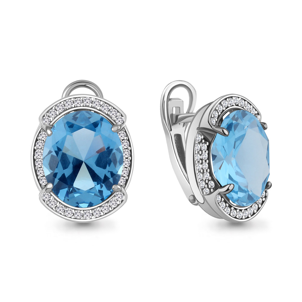 4479692А Серьги из Серебра с нанотопазами свисс, фианитами из коллекции "Каприз"