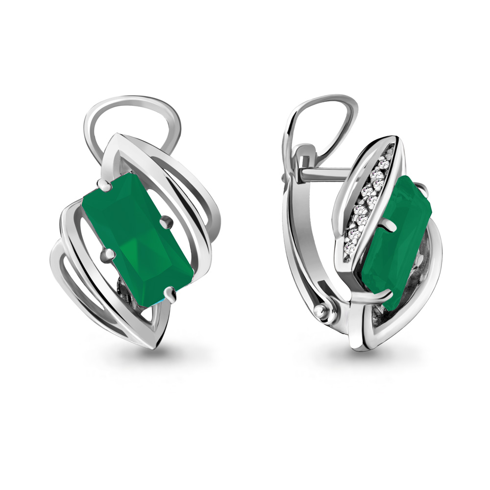 4479709А Серьги из Серебра с агатами, фианитами