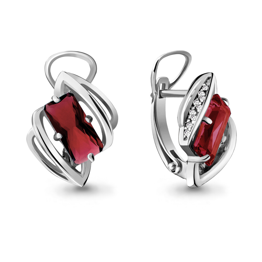 4479785А Серьги из Серебра с наногранатами, фианитами из коллекции "Каприз"