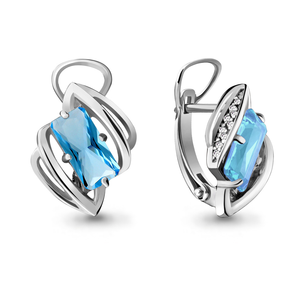 4479792А Серьги из Серебра с нанотопазами свисс, фианитами из коллекции "Каприз"