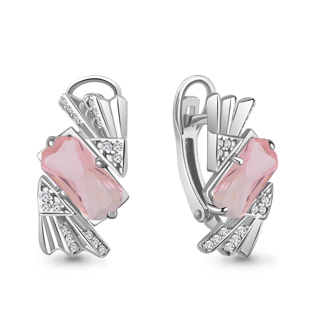 4479890А Серьги из Серебра с наноморганитами, фианитами из коллекции "Каприз"