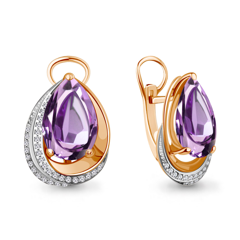 4479904А Серьги из Золота с аметистами, фианитами
