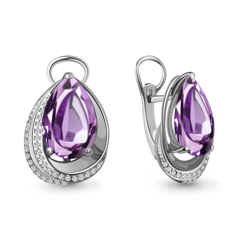 4479904А Серьги из Серебра с аметистами, фианитами