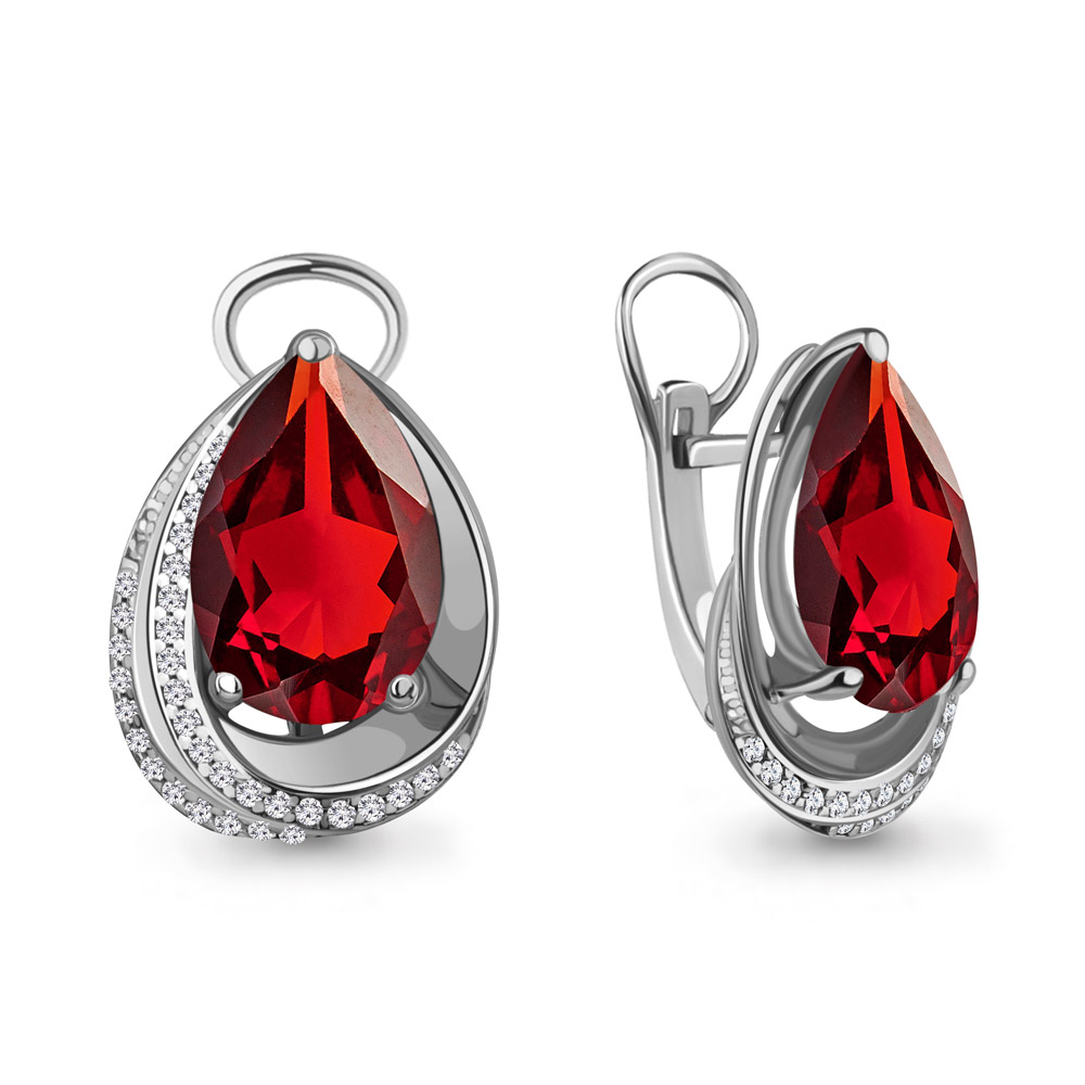 4479985А Серьги из Серебра с наногранатами, фианитами из коллекции "Каприз"