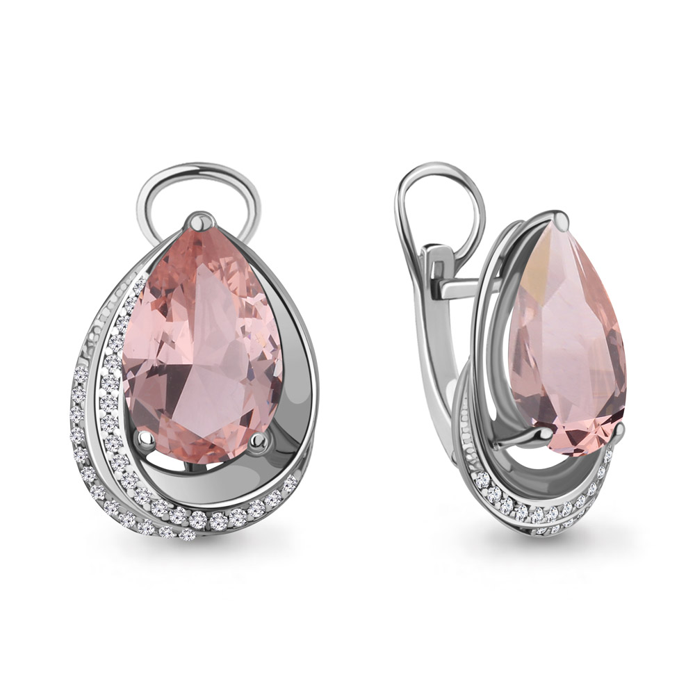 4479990А Серьги из Серебра с наноморганитами, фианитами из коллекции "Каприз"