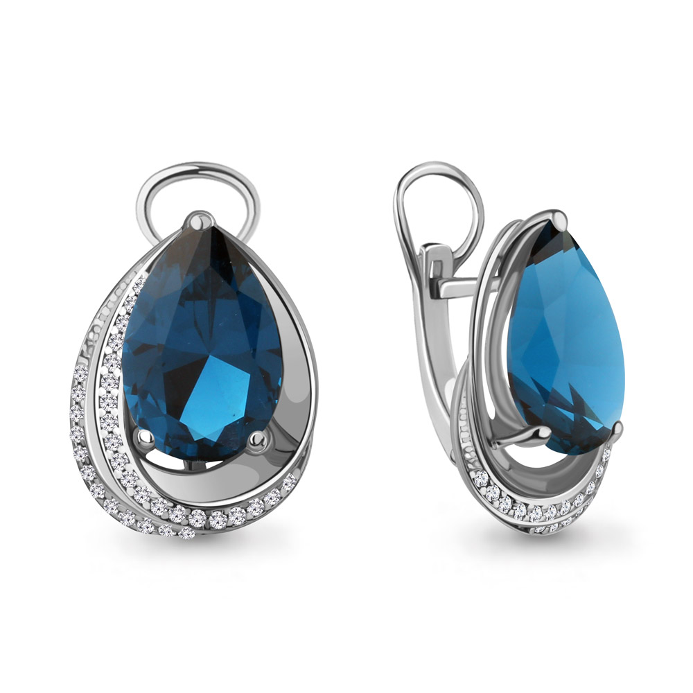 4479993А Серьги из Серебра с нанотопазами лондон, фианитами из коллекции "Каприз"