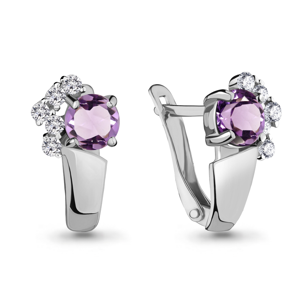 4480304А Серьги из Серебра с аметистами, фианитами