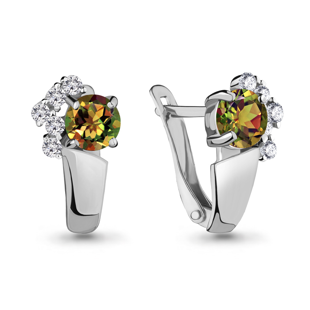 4480319А Серьги из Серебра с султанитами иск., фианитами