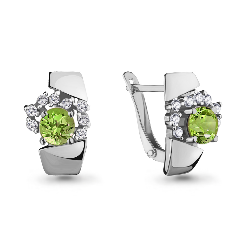 4480507А Серьги из Серебра с фианитами, хризолитами