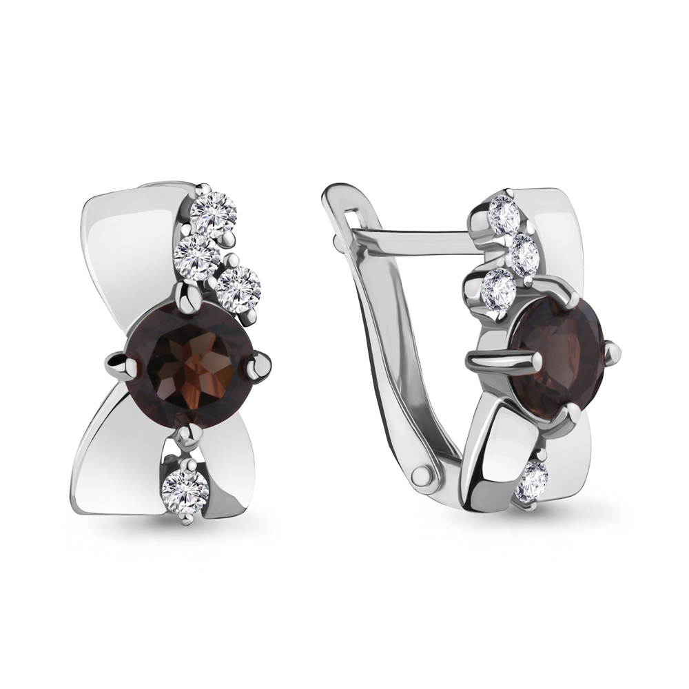 4480801А Серьги из Серебра с кварцами дымчатыми, фианитами
