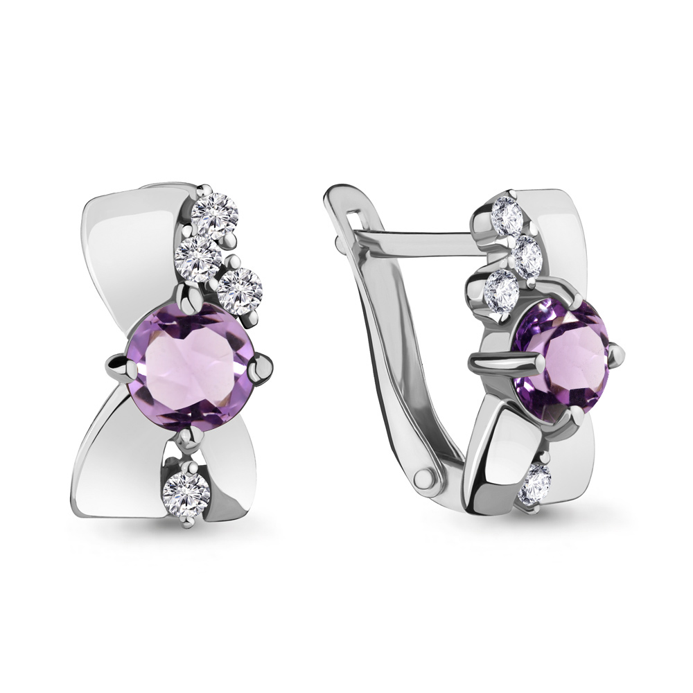 4480804А Серьги из Серебра с аметистами, фианитами