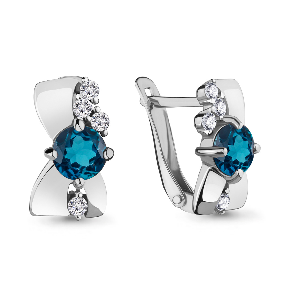 4480808А Серьги из Серебра с топазами лондон блю, фианитами