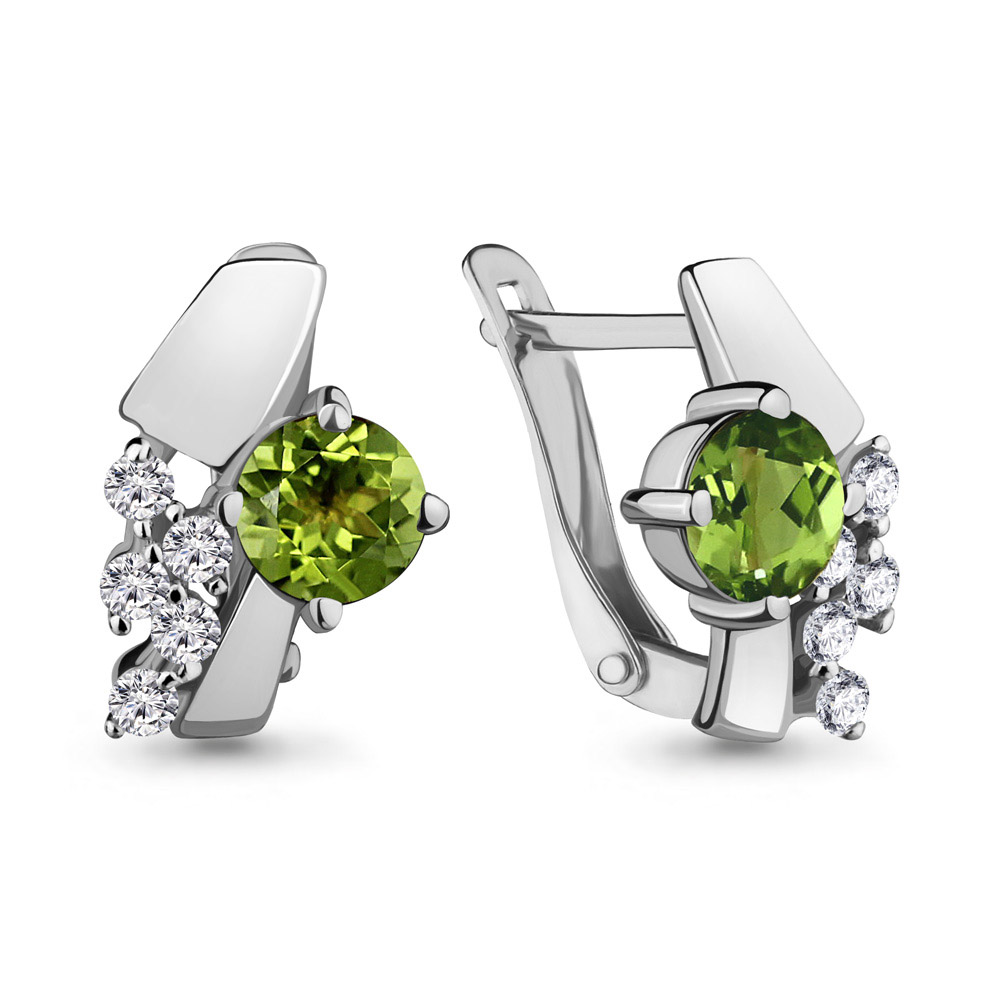 4480907А Серьги из Серебра с фианитами, хризолитами