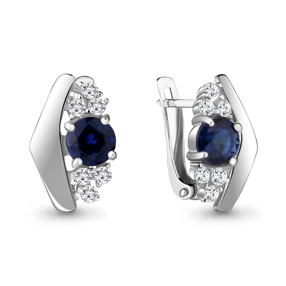 44816Б Серьги из Серебра с наносапфирами, фианитами