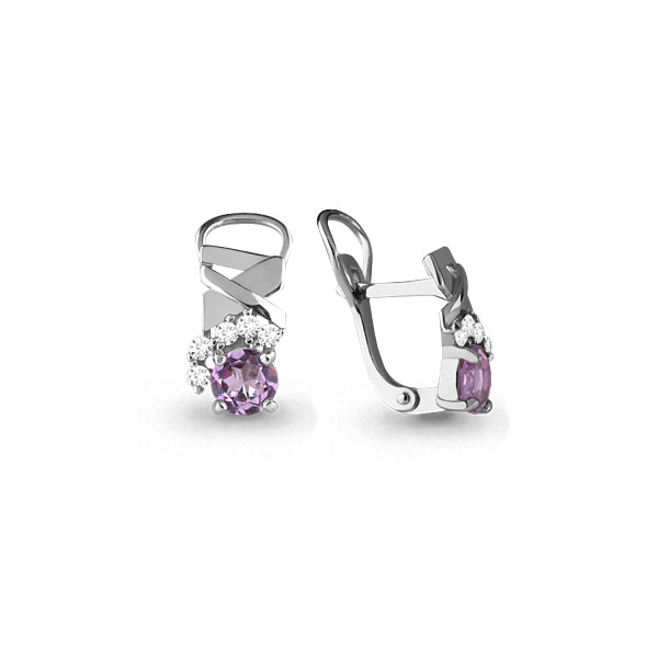 4481704А Серьги из Серебра с аметистами, фианитами